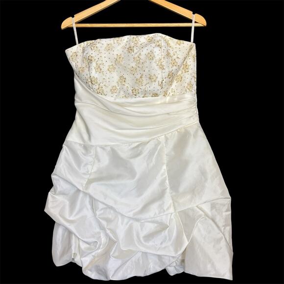 Jessica McClintock Gunne Sax Ivory Gold Beaded Dress Womens 11 Prom Formal - Picture 1 of 14